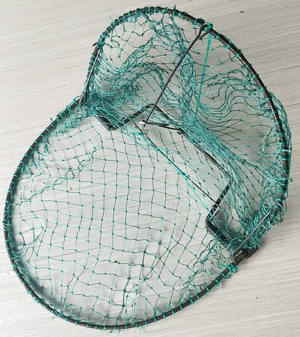 Round mesh humane live bird trap net with hinged frame, open bowl shape