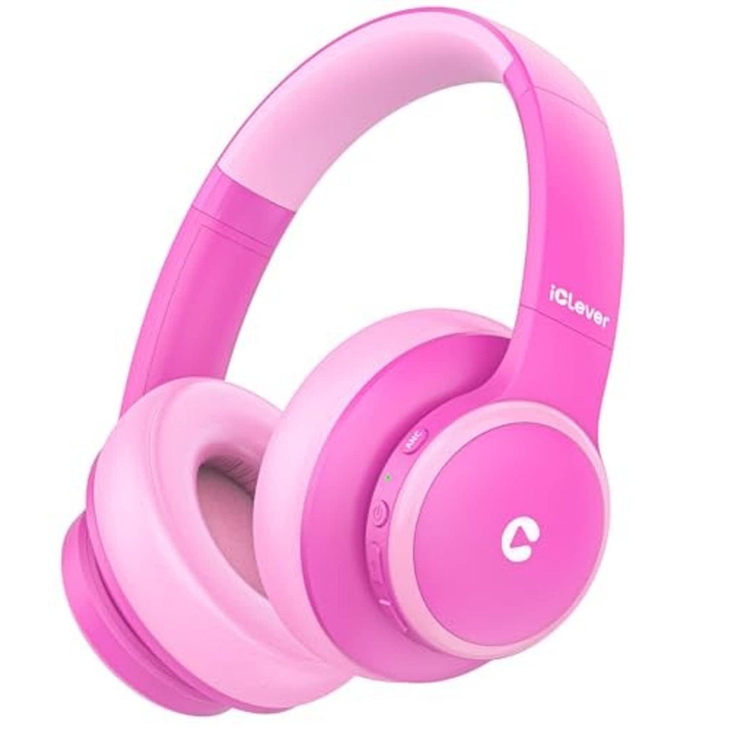 Rose pink kids over-ear active noise cancelling headphones, front view