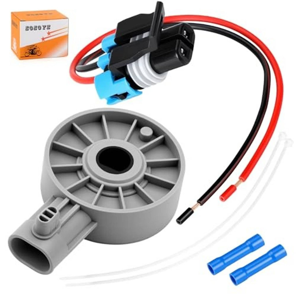 Gray sensor assembly with blue connector, red/black wire leads, and two blue terminals