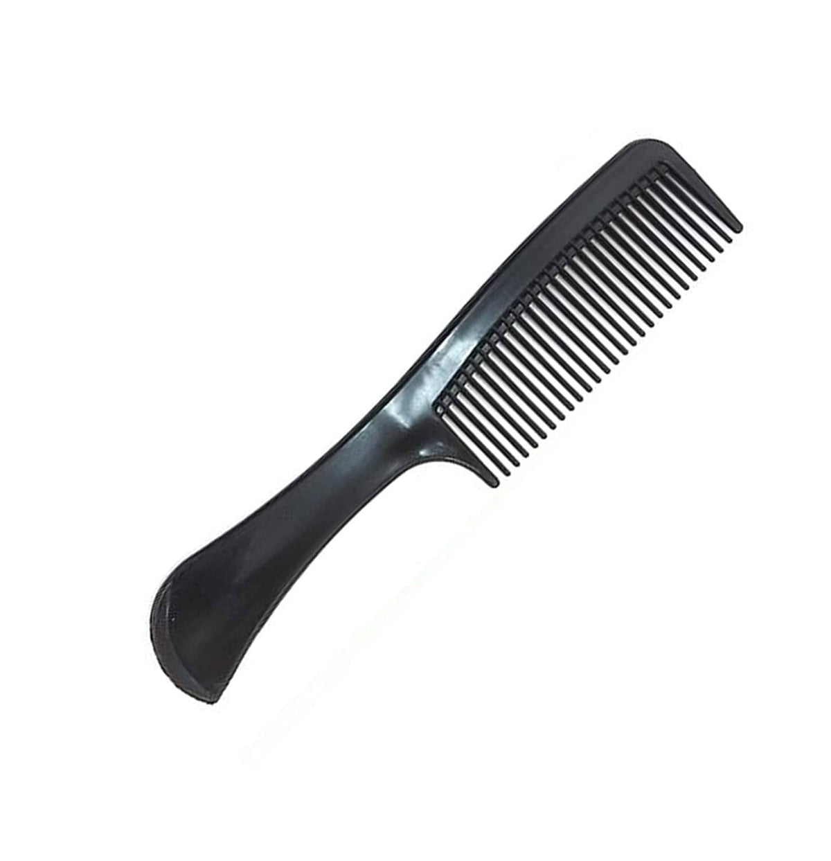 Black wide-tooth styling comb with contoured handle