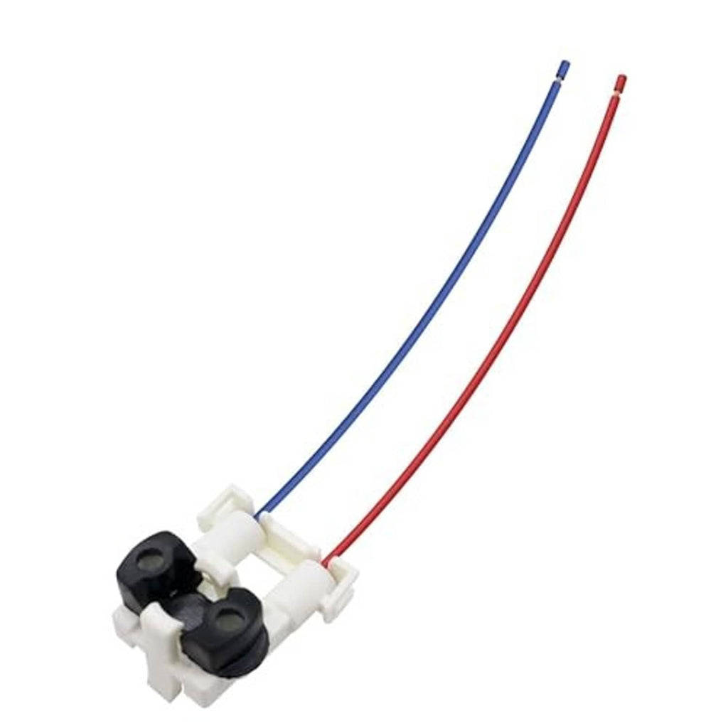 Fuel injector connector harness with red and blue wires and twin white plug connectors