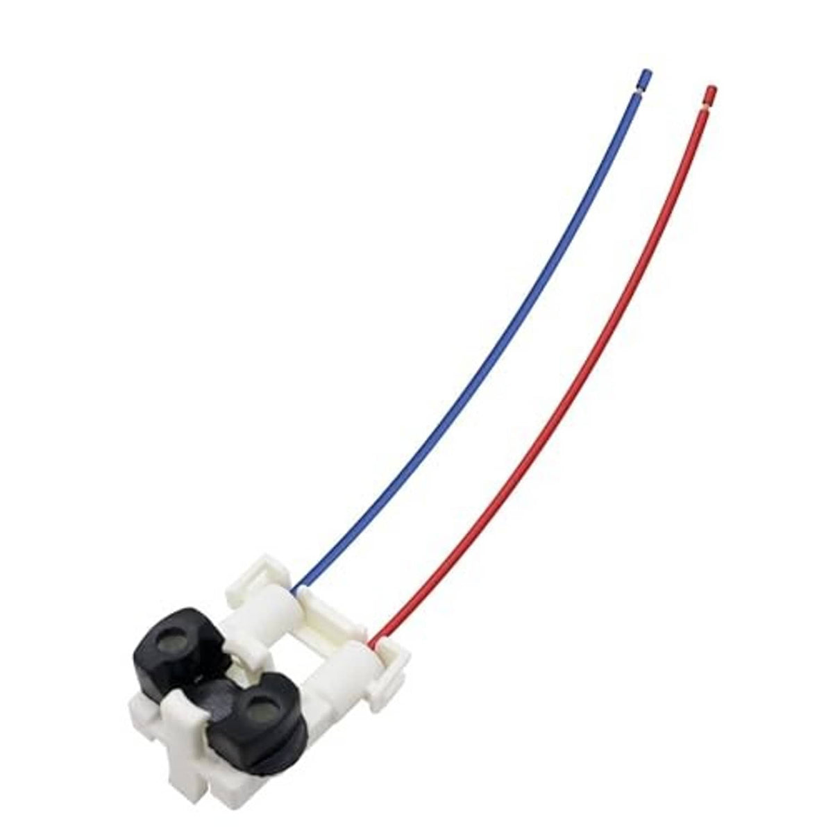 Fuel injector connector harness with red and blue wires and twin white plug connectors