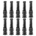 Waterproof nylon cable glands with black threaded bodies and sealing ends