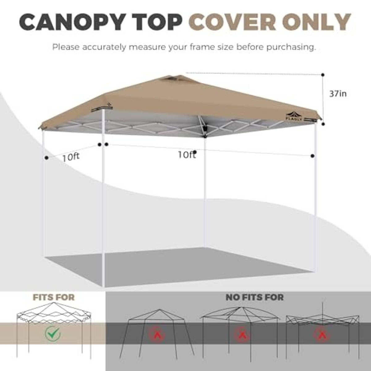 Khaki canopy top cover only, shown with 10 ft width and 37 in height
