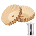 Large light-tan coffee filter discs with wavy edges and central pre-punched holes