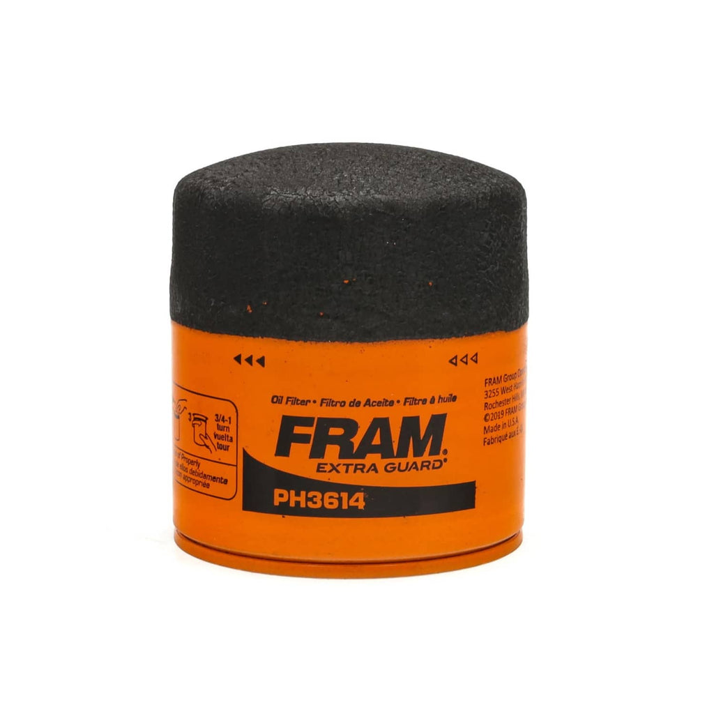 FRAM Extra Guard oil filter with black foam top and orange housing, PH3614