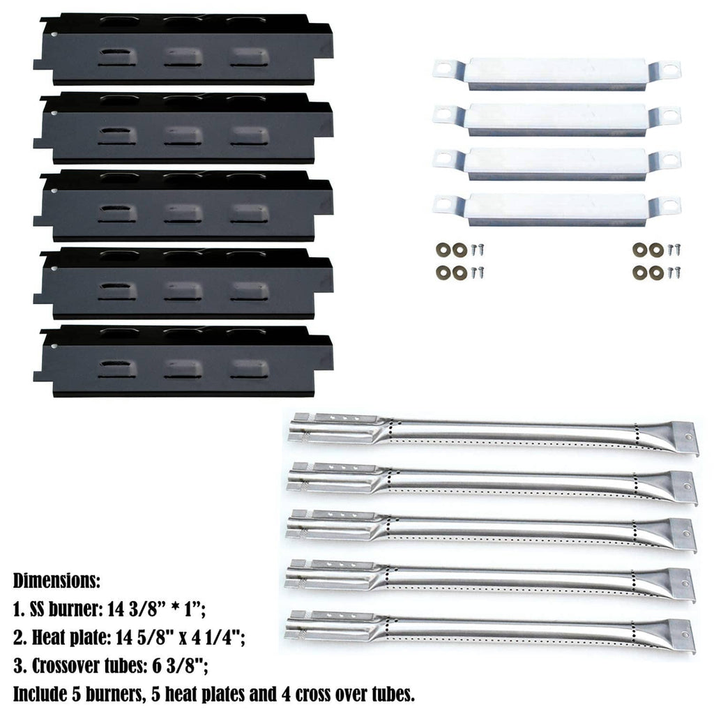 Replacement burner and heat plate set with cross-over tubes, 5-pack parts
