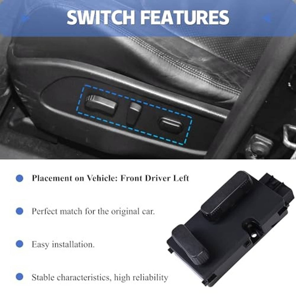 Power seat switch module with blue-outlined control area and wiring connector