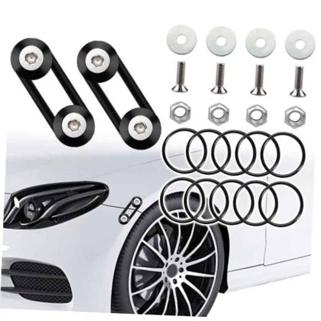 Black front bumper quick-release clips set with rubber rings, bolts, and nuts (12 pc)