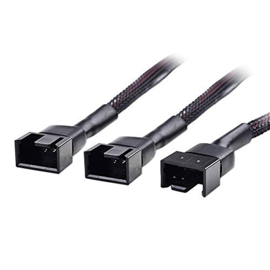 Three-way fan splitter cable connectors, black, with braided leads