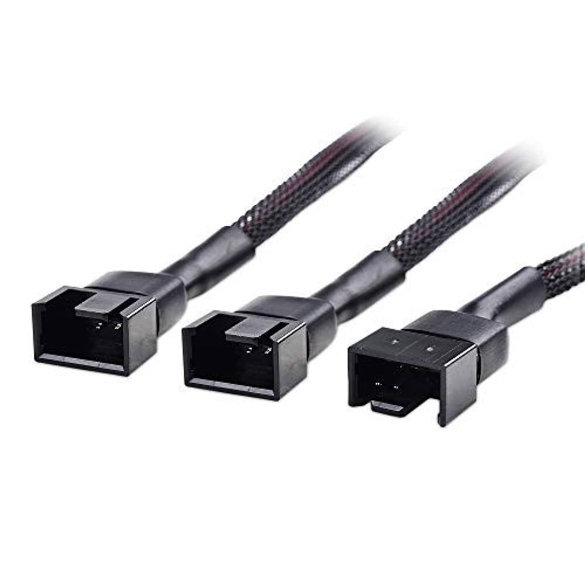 Three-way fan splitter cable connectors, black, with braided leads