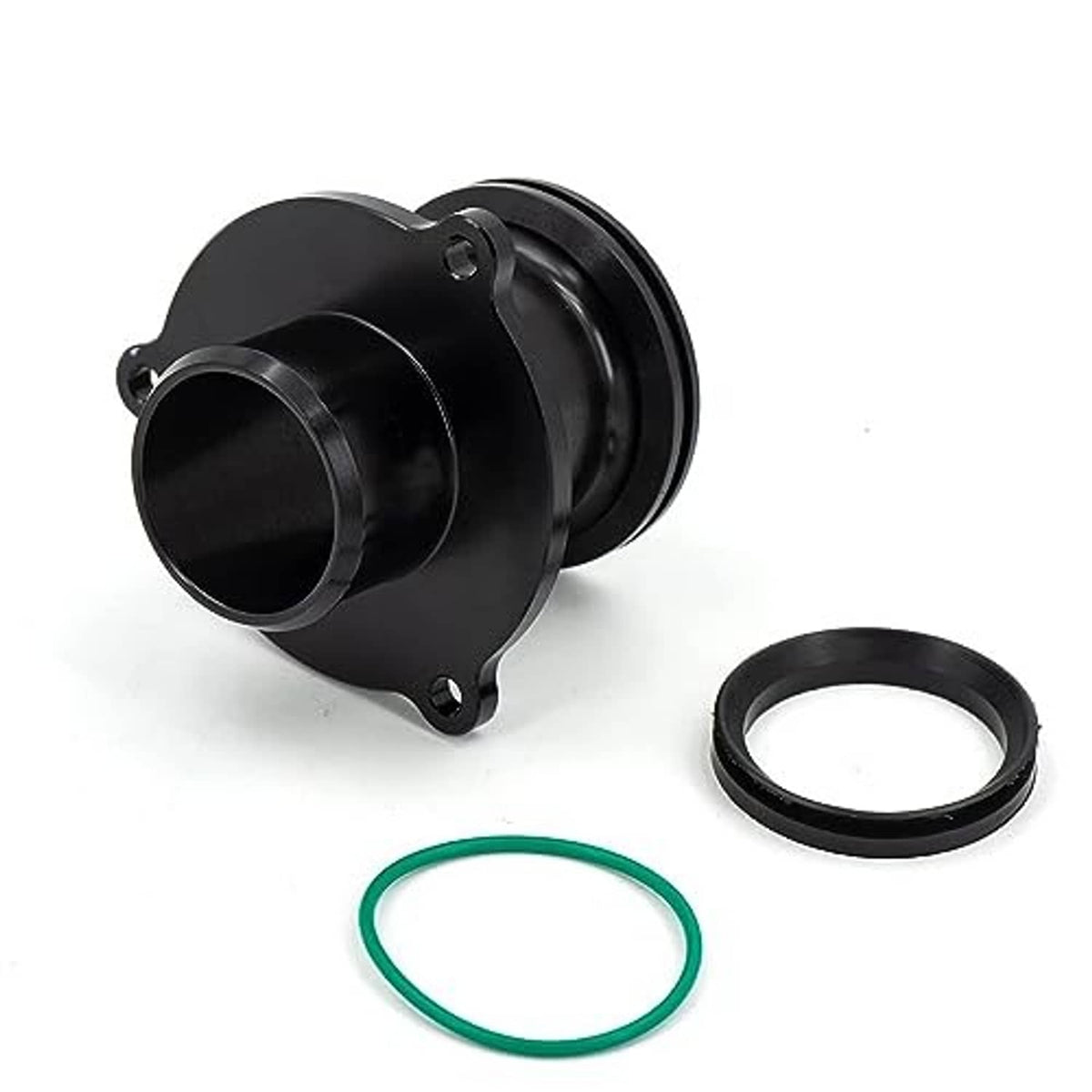 Turbo muffler delete pipe kit: black flange adapter with gasket ring and sealing O-ring