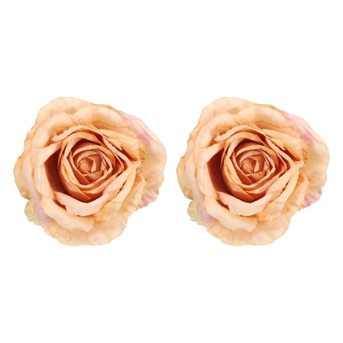 Pair of apricot artificial rose curtain tiebacks with layered petal rosette flowers
