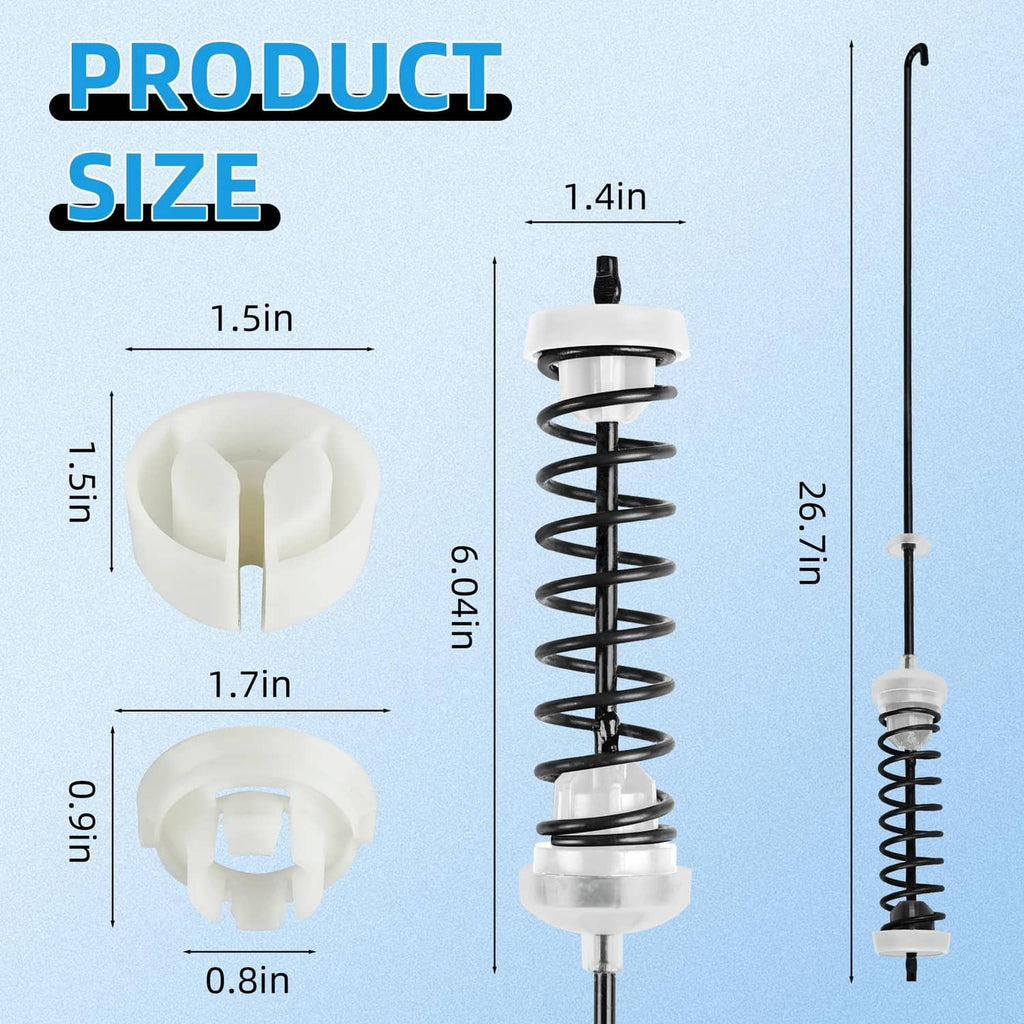 Spring-loaded washer suspension rod with white bushing and threaded rod end
