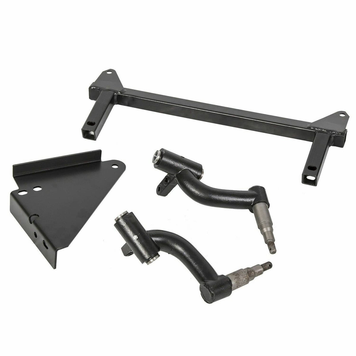 Black lift kit bracket bar with triangular plates, curved hoses, and mounting hardware