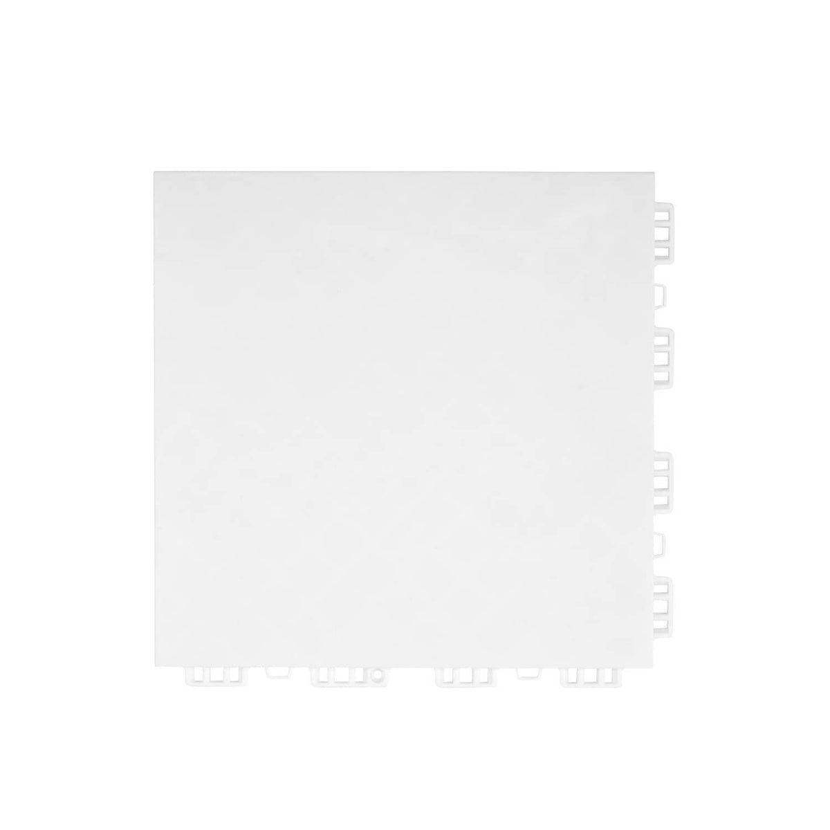 Single white interlocking exercise mat tile with raised edge connectors