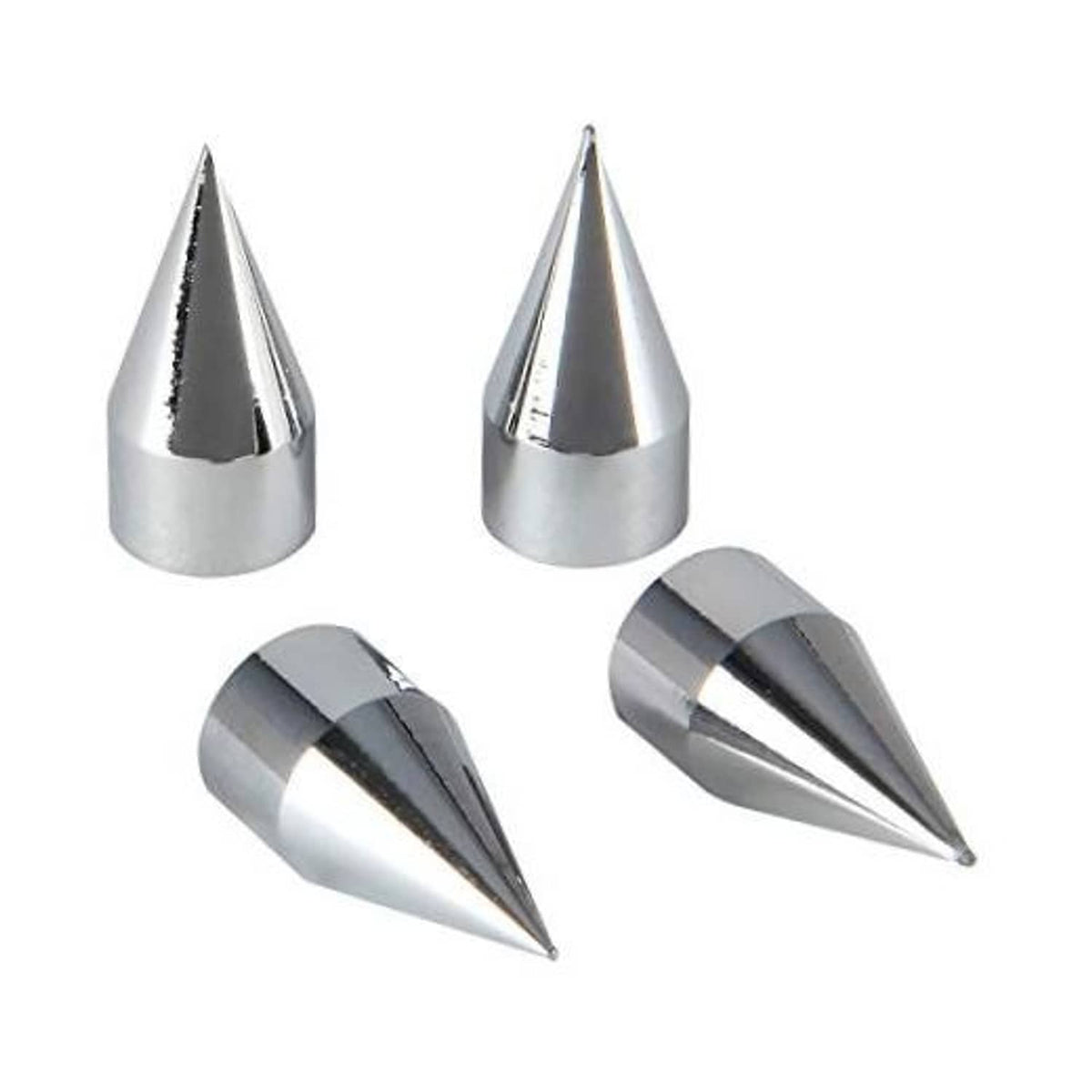 Set of four silver chrome spiked valve caps with pointed cone tops