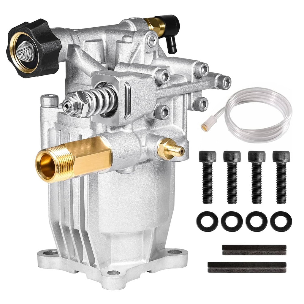 Silver pressure washer pump unit with brass fittings, hardware and gasket kit