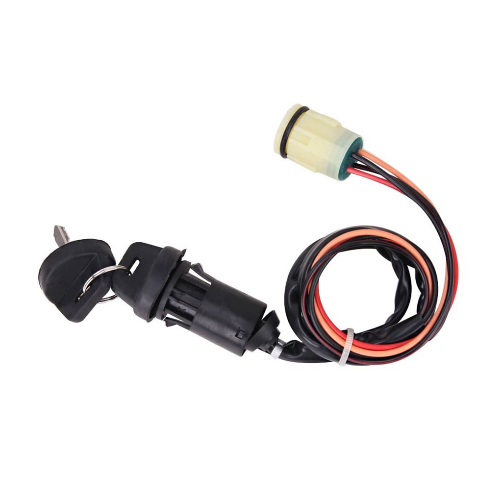 Ignition switch key wiring harness with black lock cylinder, connectors, and wire bundle