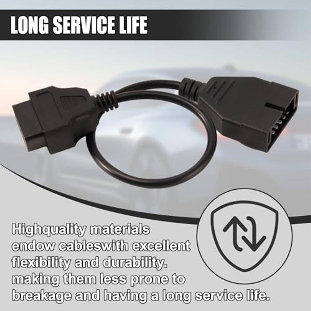 OBD adapter cable with durable black ends and flexible cord loop