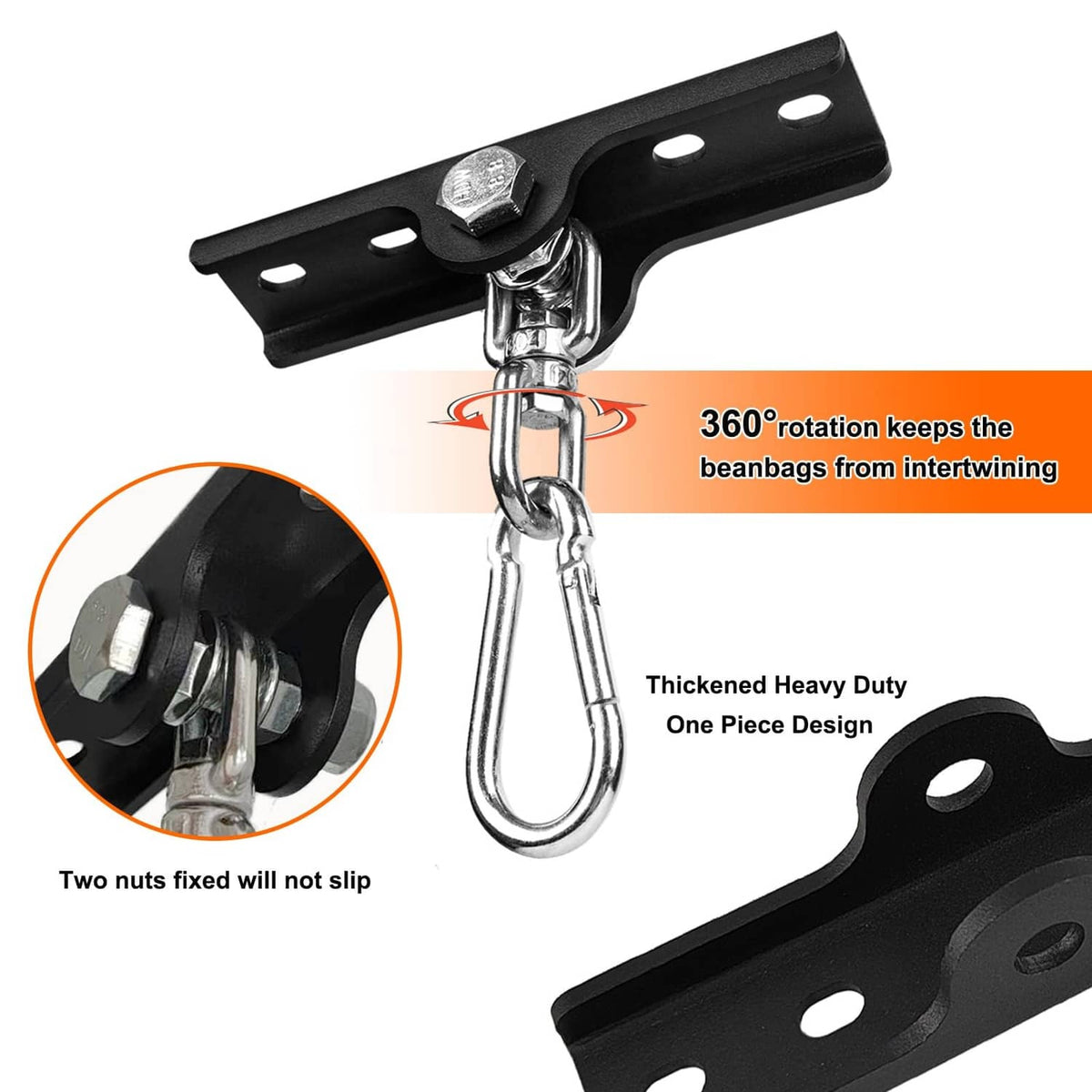 Matte black heavy-duty hanger with chain and 360° swivel hook
