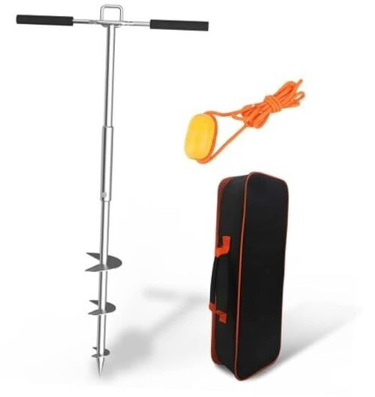 34-inch stainless steel boat sand anchor with orange float buoy and black carry cover