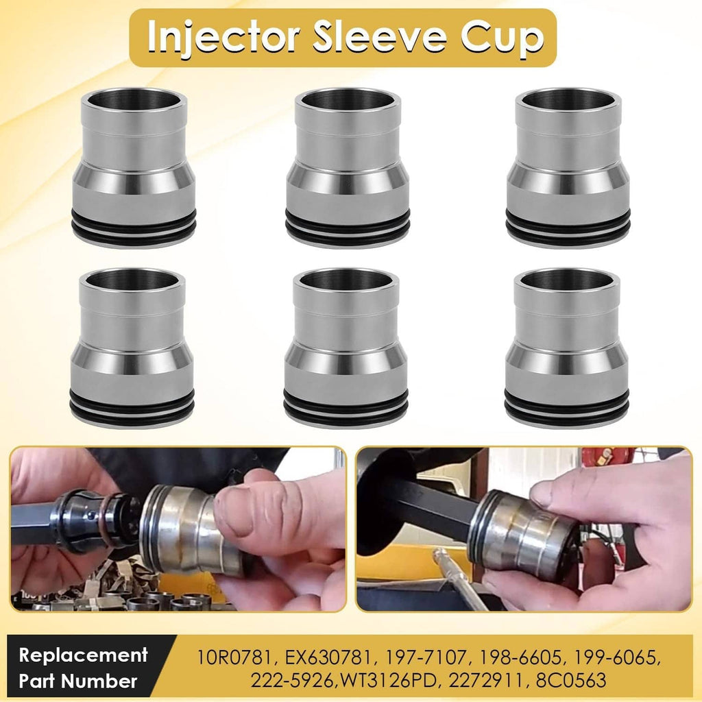 Gray injector sleeve cups with black rings, replacement-style metal parts set