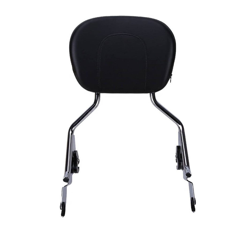 Black padded sissy bar backrest with chrome legs, centered top view