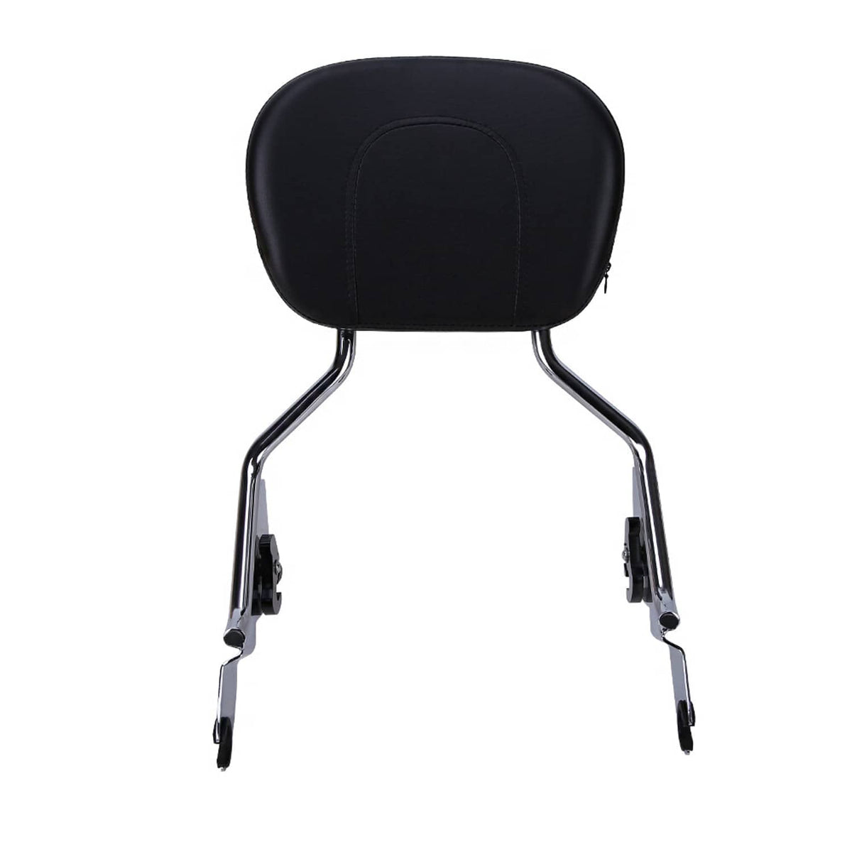 Black padded sissy bar backrest with chrome legs, centered top view