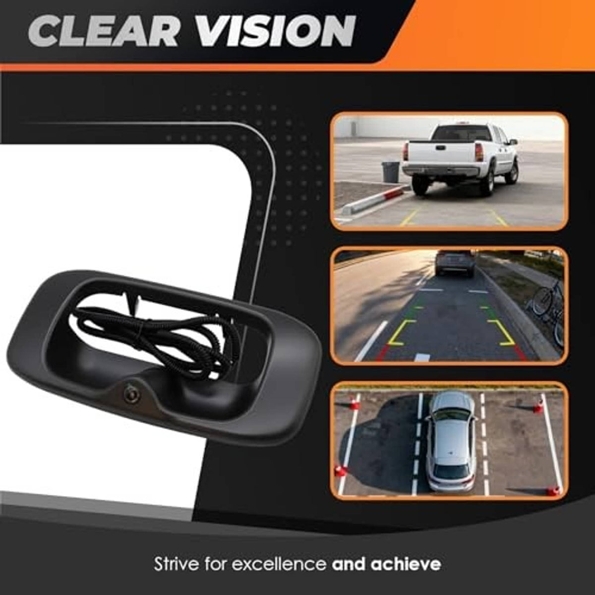 Tailgate handle backup camera and coiled cable set for vehicle rear view mounting