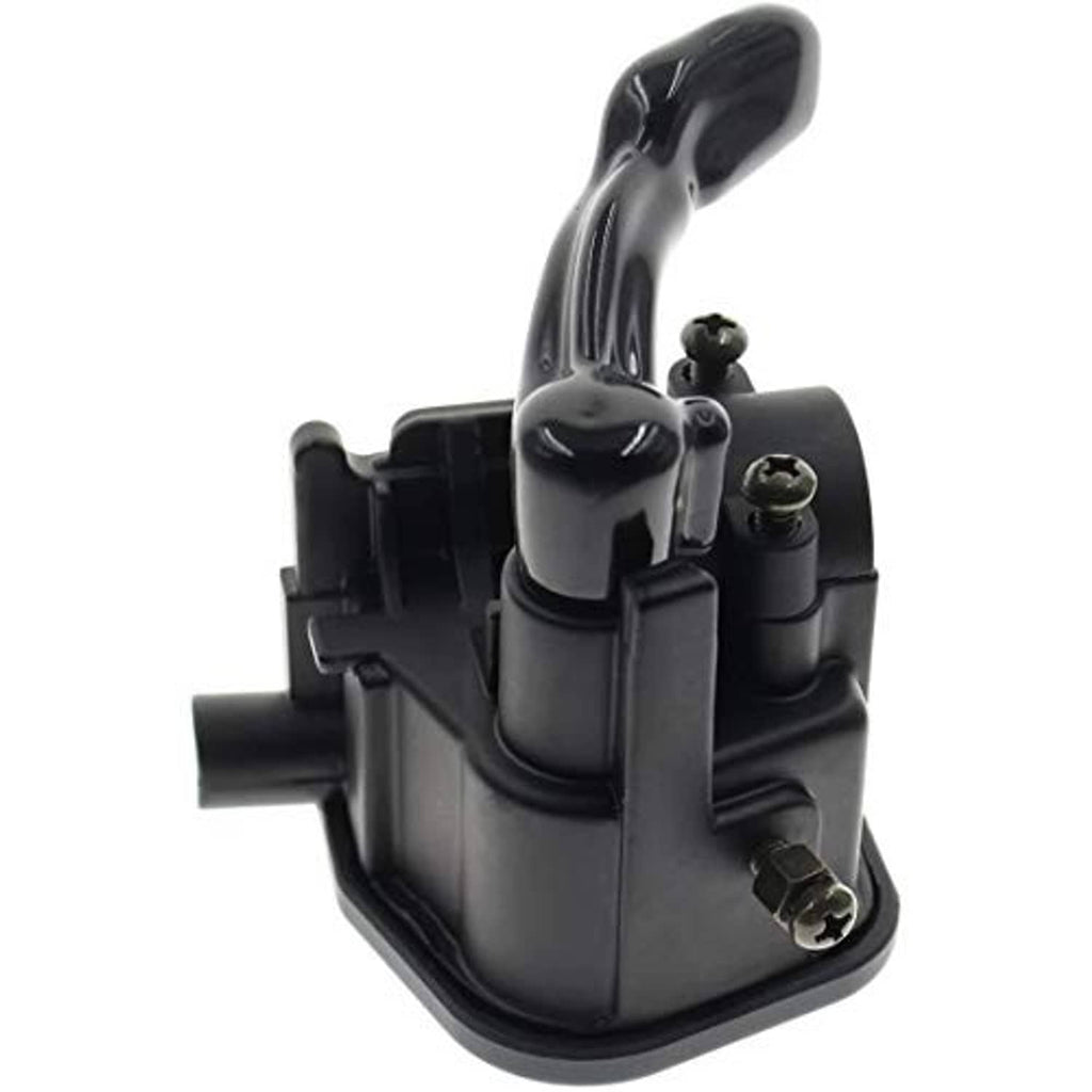Black thumb throttle assembly, close-up of lever, screws, and control body
