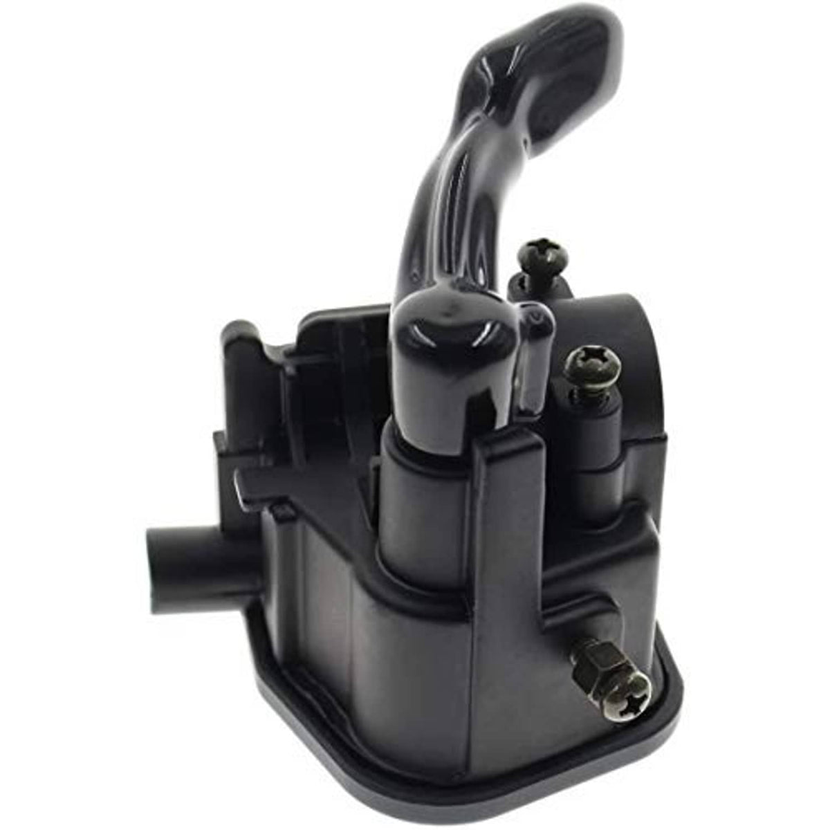 Black thumb throttle assembly, close-up of lever, screws, and control body