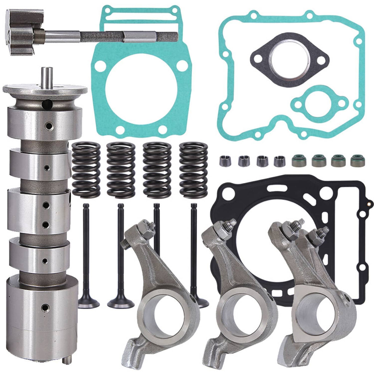 Engine camshaft housing, rocker arms, valve springs, and gasket plate seals