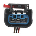 Engine wiring harness pigtail connector with blue terminal insert and red latch