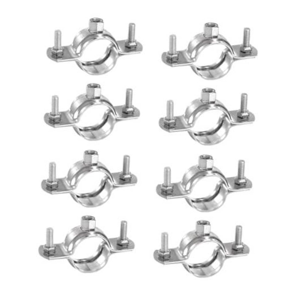 Stainless steel adjustable pipe bracket clamps, 8-pack with mounting screws