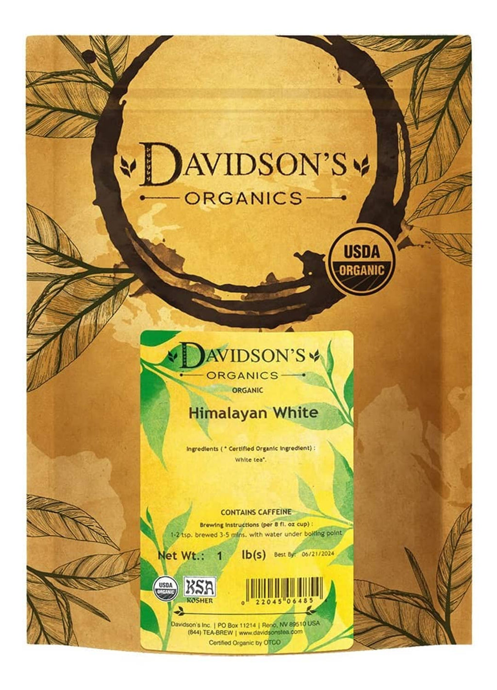 Organic Himalayan white loose leaf tea pouch, 1 lb, USDA organic seal