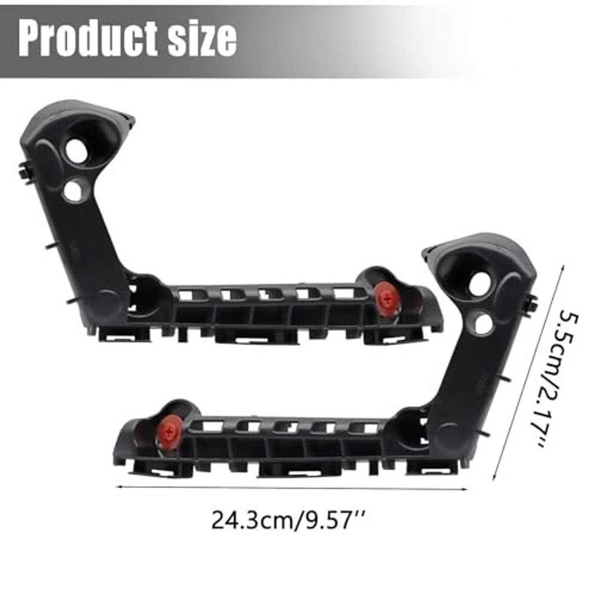 Front bumper mounting support bracket set, black plastic with circular mounting pads
