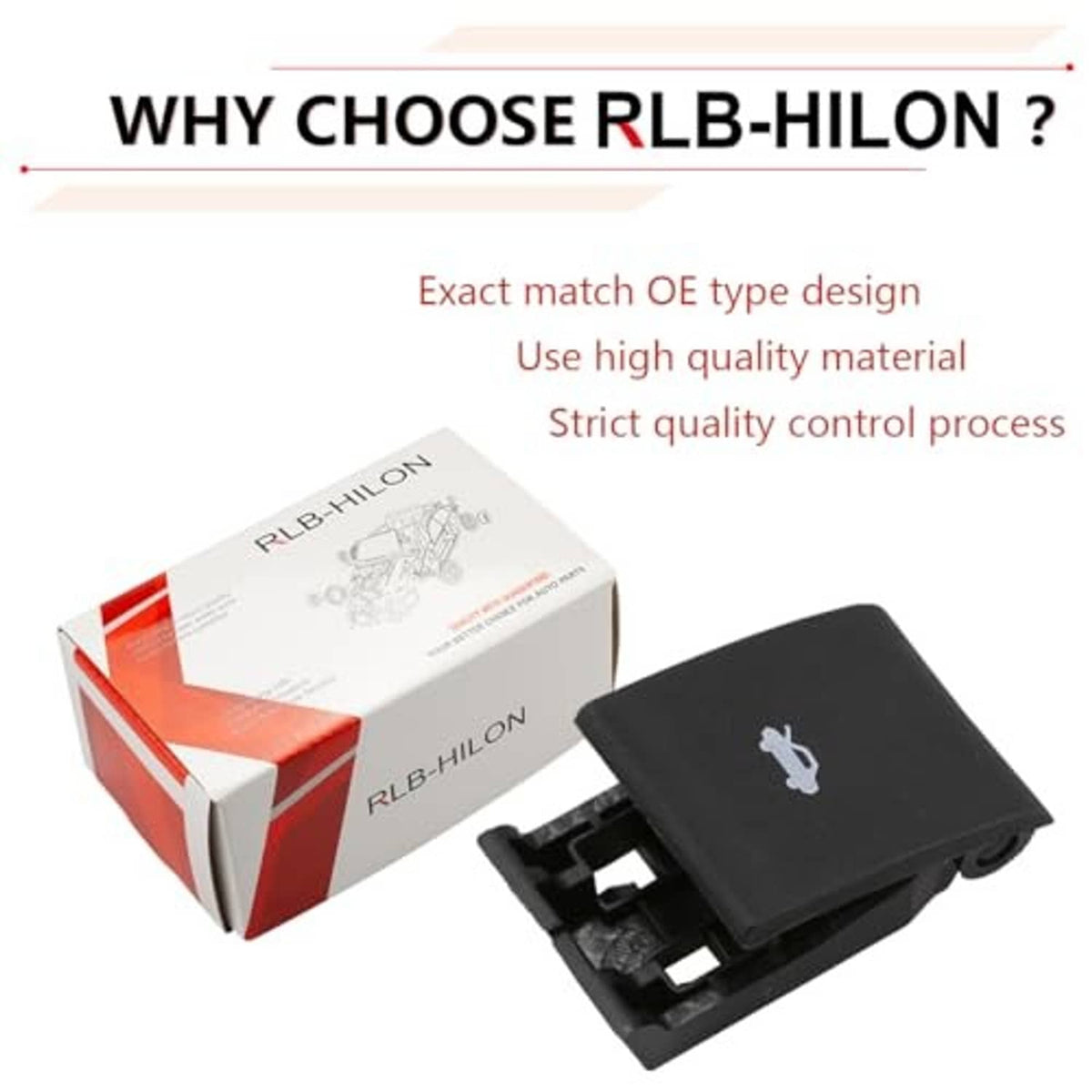Black hood release handle switch with car icon, included in retail packaging