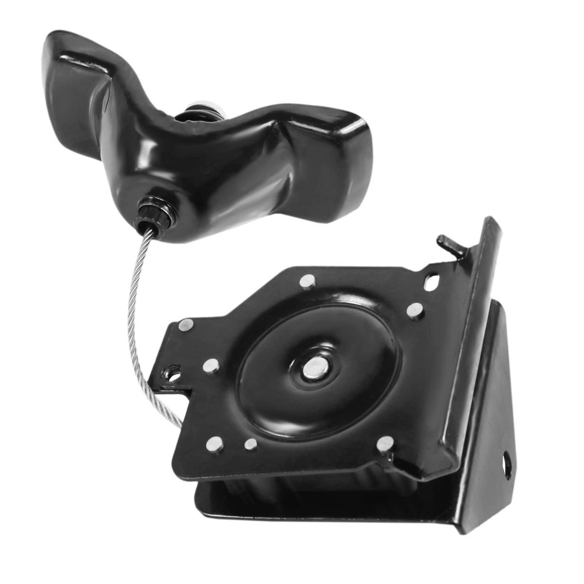 Black spare tire hoist lever with cable, base plate, and coil spring