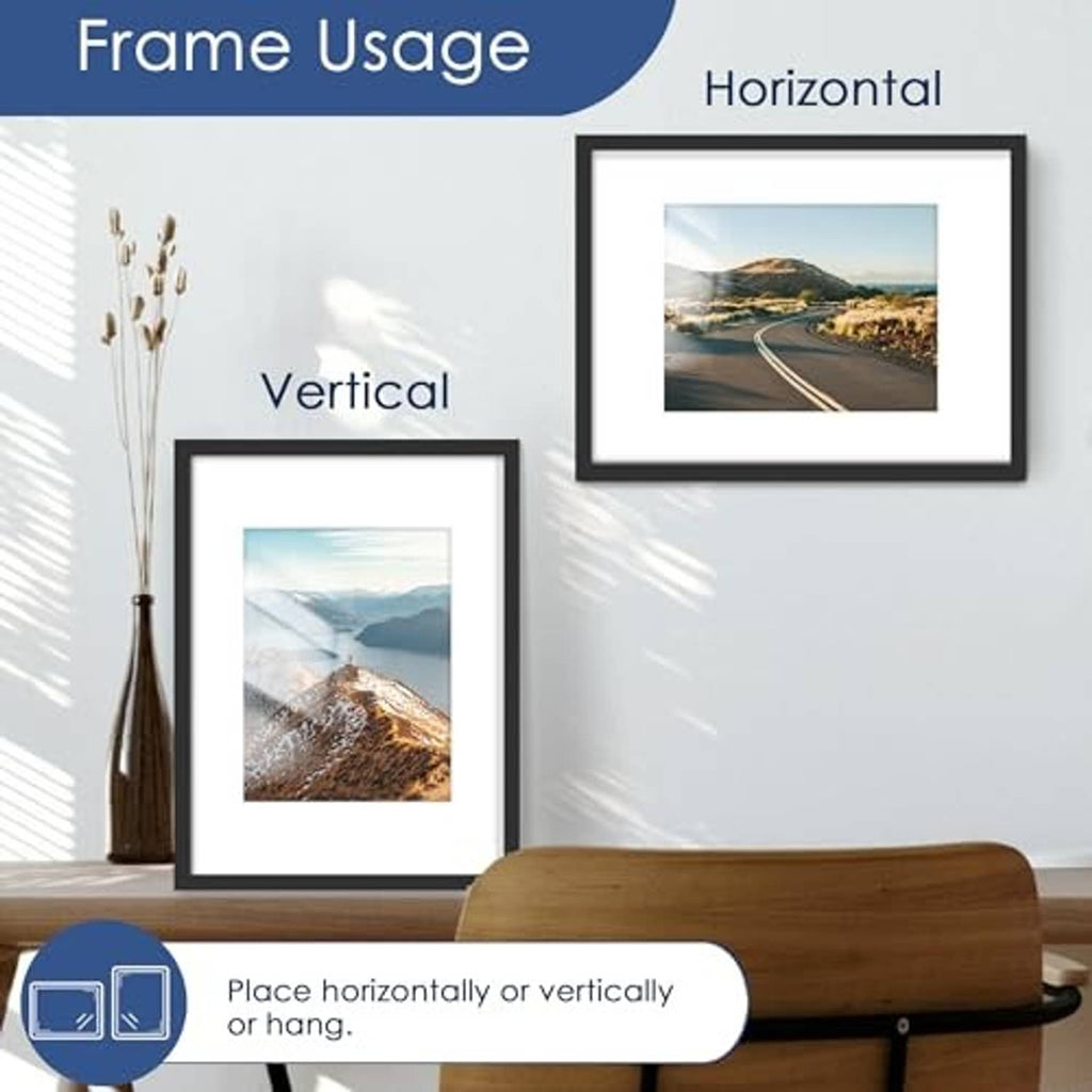 Black picture frames displayed as vertical and horizontal with landscape photos