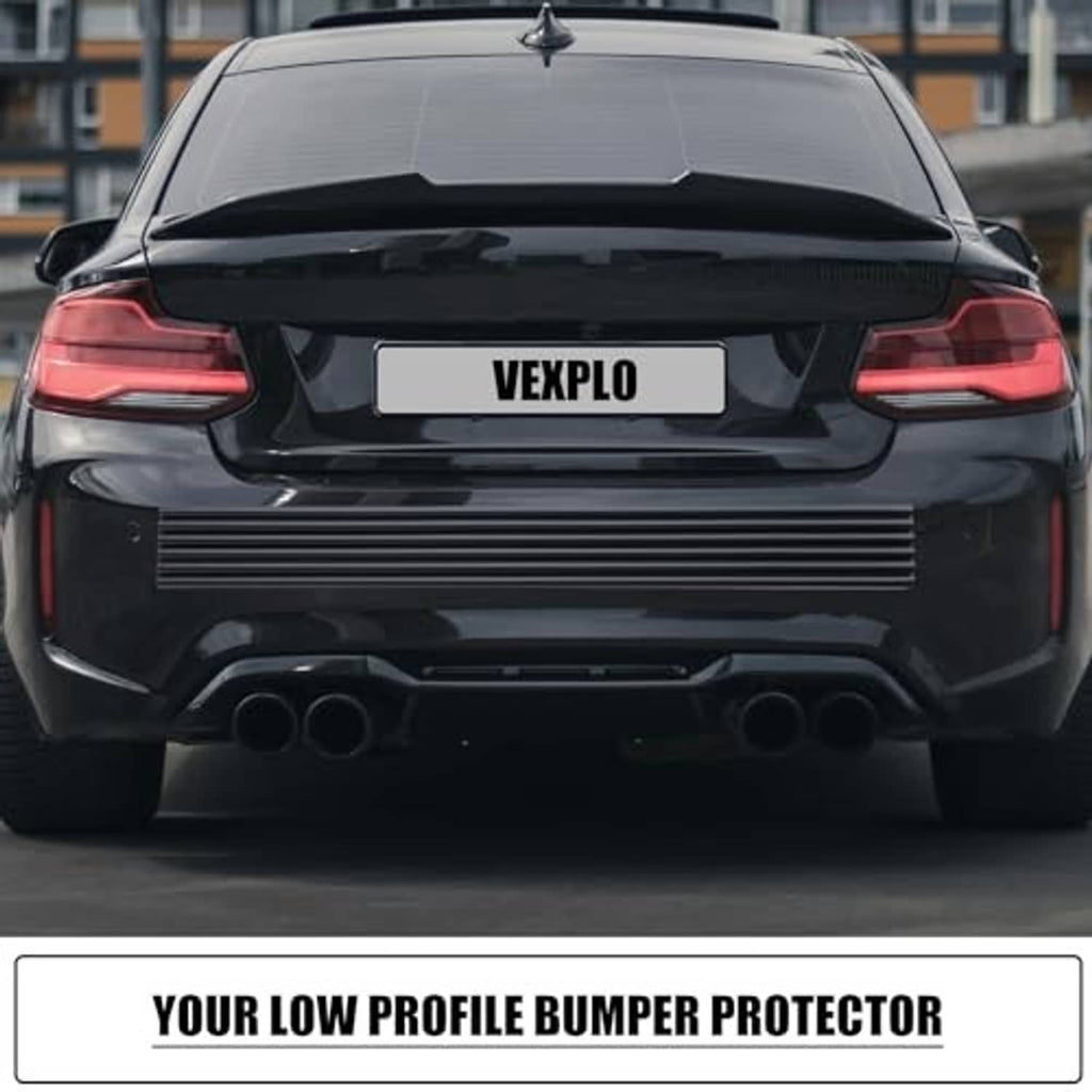 Black low-profile ribbed rear bumper protector strip mounted across the bumper