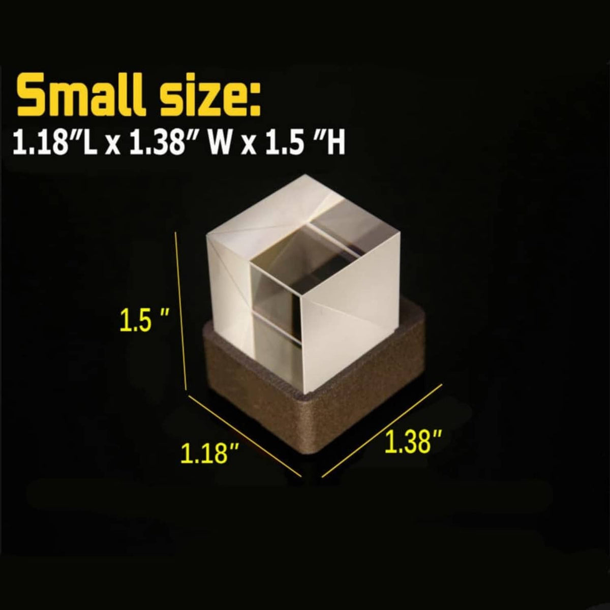 Compact holographic crystal cube display with white housing and black base