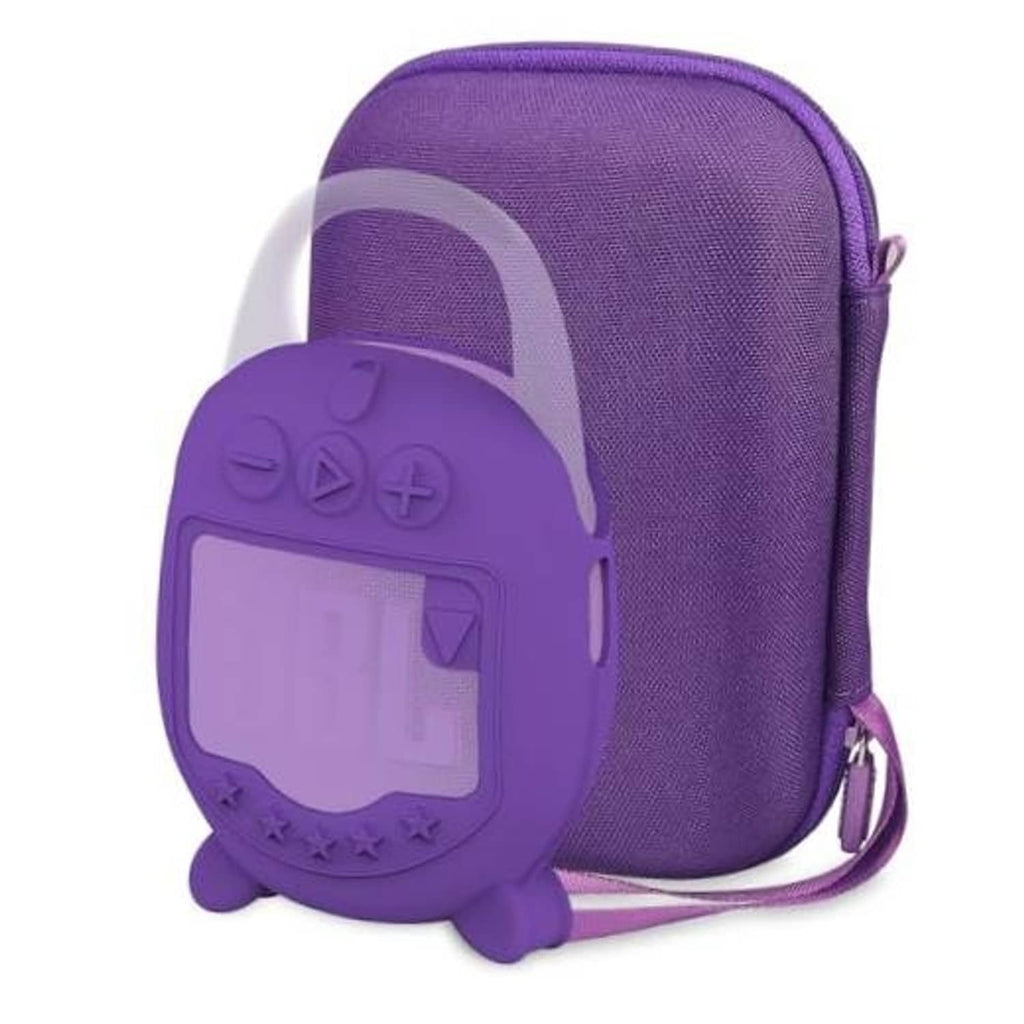 Purple hard carrying case with zipper and cord loop for portable speaker protection