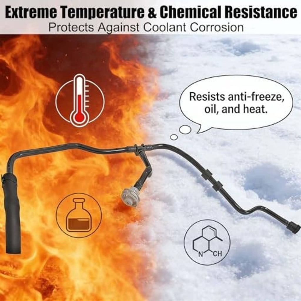 Black radiator coolant reservoir tank hose with sensor-style connector