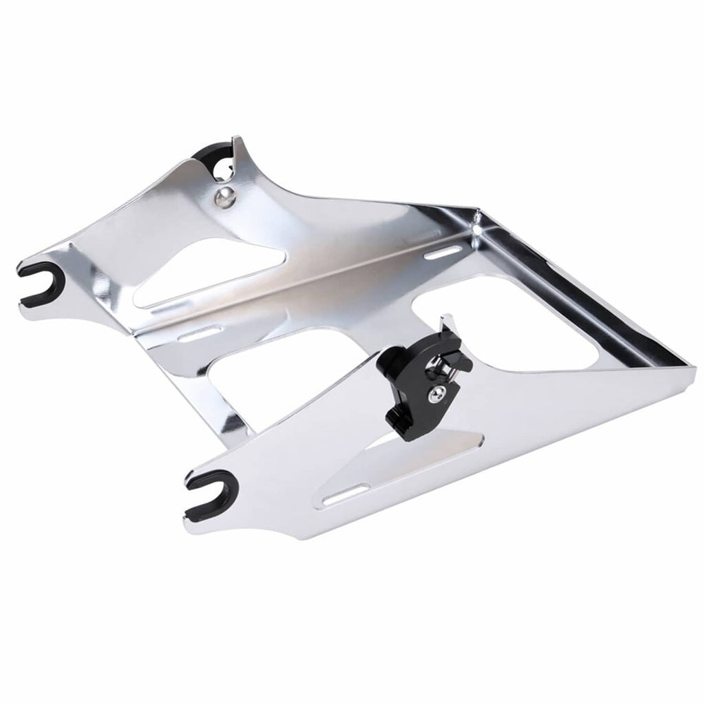 Chrome underside luggage rack mount with two support hooks and black mounting strap