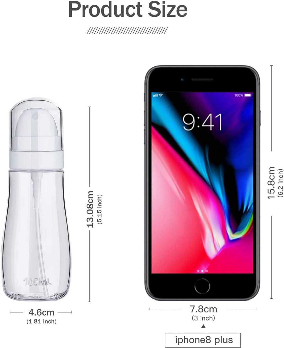 Compact travel spray bottle size shown beside a smartphone