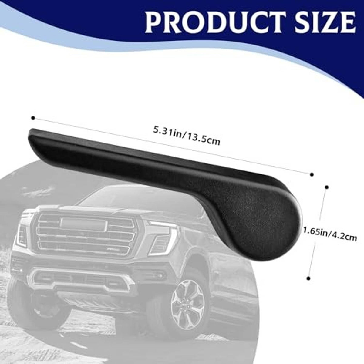 Black recliner handle lever with textured grip and size measurements
