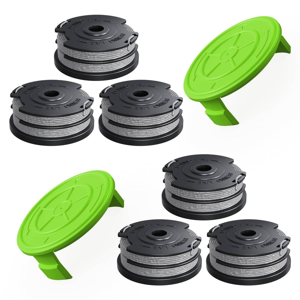 Weed trimmer string spools, black reels with green covers, 8-pack