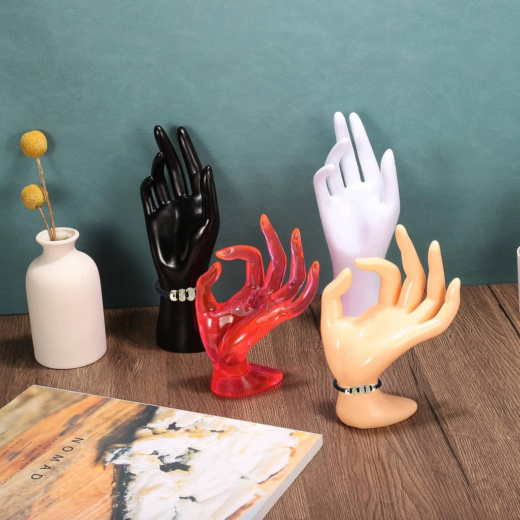 White plastic hand ring holder display stand with finger ring slots