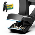 Black angled toenail clipper with wide jaw and curved cutting blade